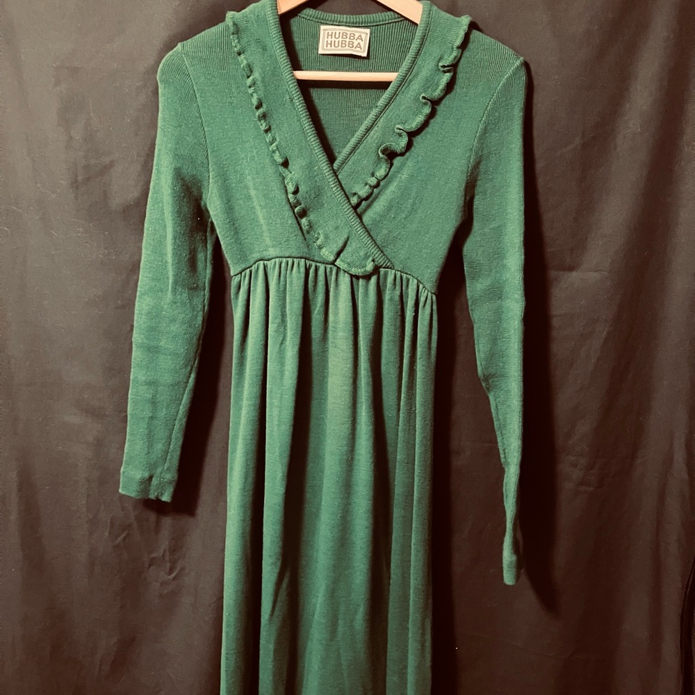 Hubba Hubba Emerald Green LS Cozy Maxi Sweater Dress Acrylic Knit Vintage 9/10